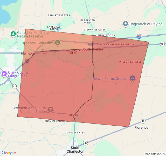 Map of septic coverage in South Vienna, OH