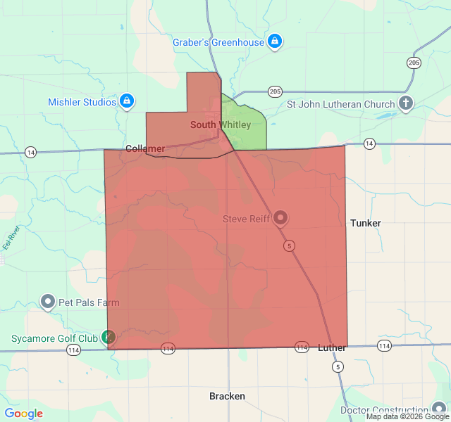 Map of septic coverage in South Whitley, IN