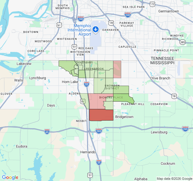 Map of septic coverage in Southaven, MS