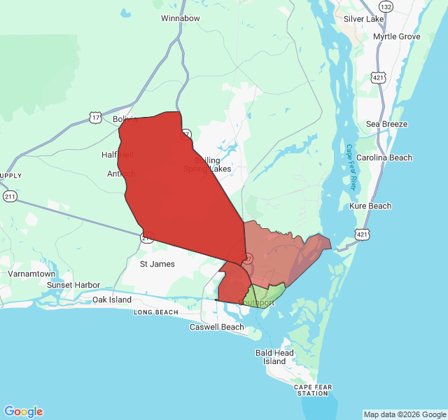 Map of septic coverage in Southport, NC