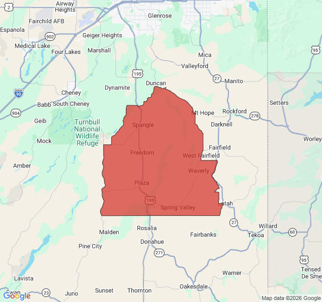 Map of septic coverage in Spangle, WA