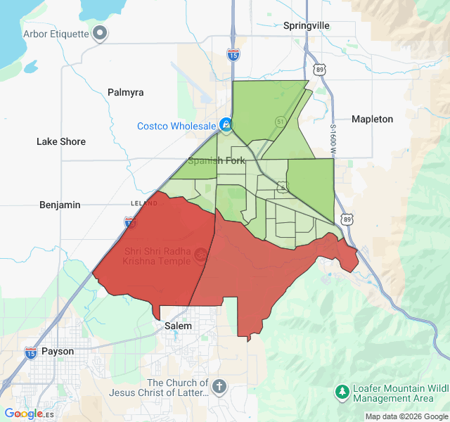 Map of septic coverage in Spanish Fork, UT