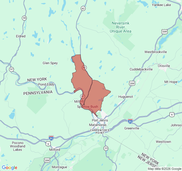 Map of septic coverage in Sparrow Bush, NY
