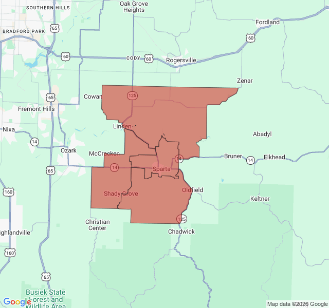Map of septic coverage in Sparta, MO