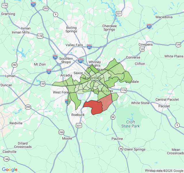 Map of septic coverage in Spartanburg, SC