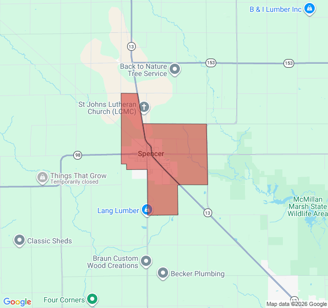 Map of septic coverage in Spencer, WI