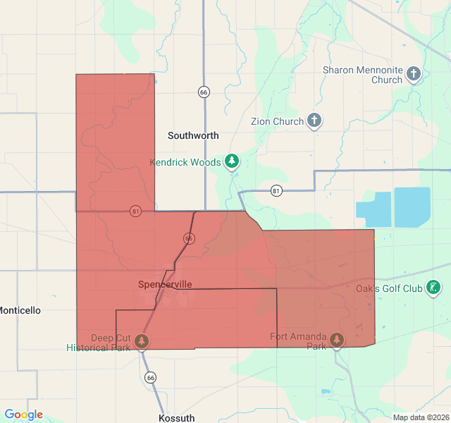 Map of septic coverage in Spencerville, OH