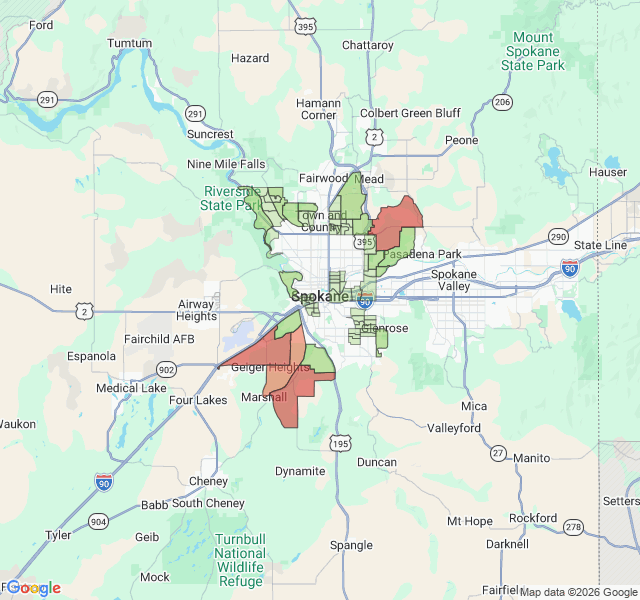 Map of septic coverage in Spokane, WA