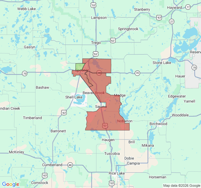 Map of septic coverage in Spooner, WI