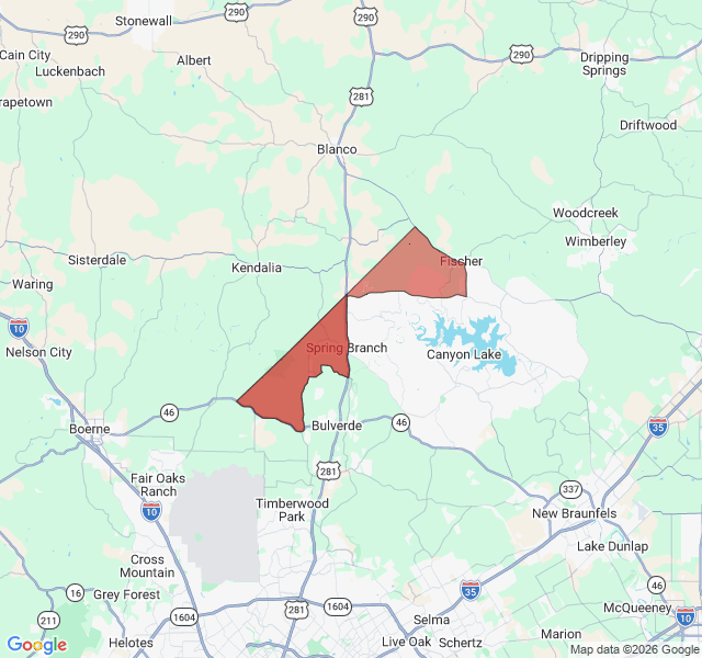 Map of septic coverage in Spring Branch, TX