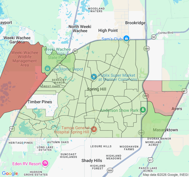 Map of septic coverage in Spring Hill, FL