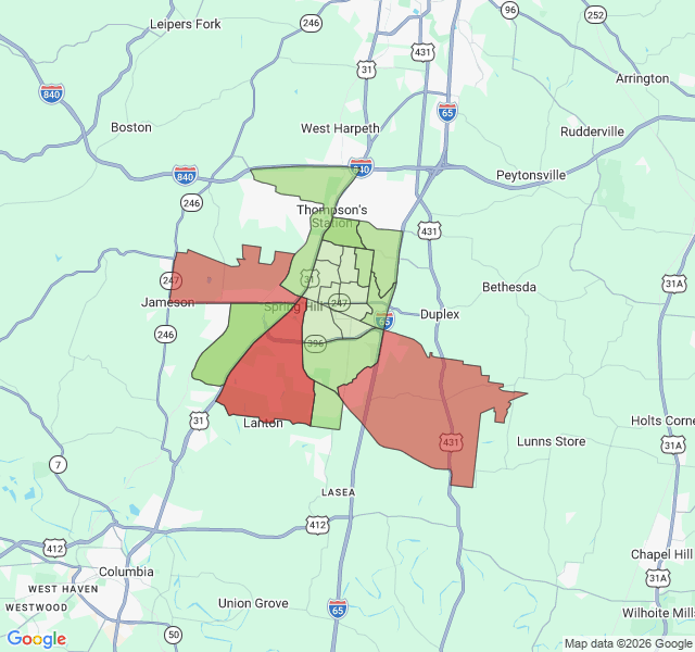 Map of septic coverage in Spring Hill, TN