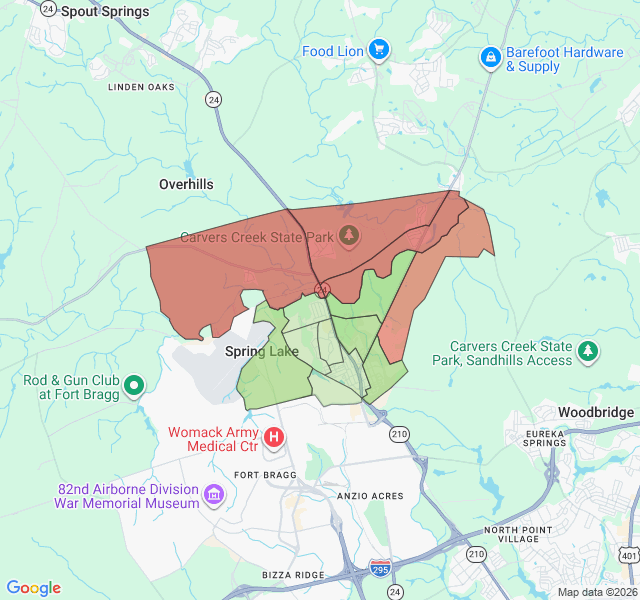 Map of septic coverage in Spring Lake, NC