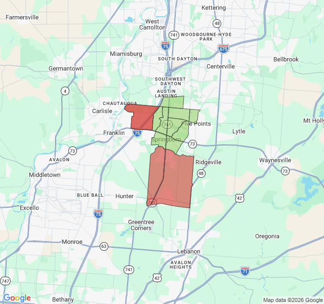 Map of septic coverage in Springboro, OH