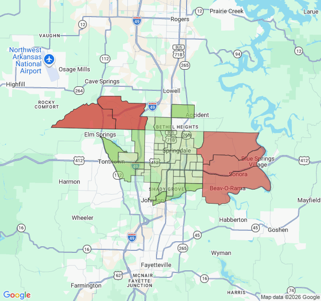 Map of septic coverage in Springdale, AR