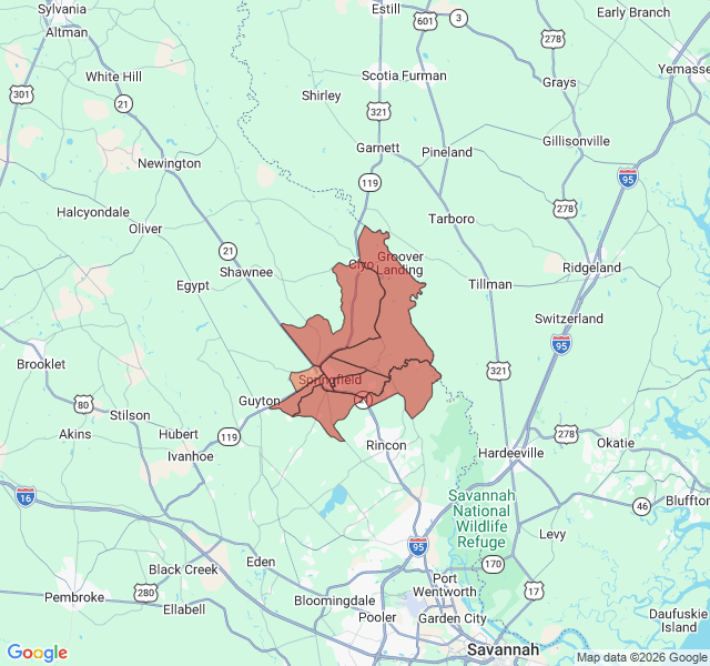 Map of septic coverage in Springfield, GA