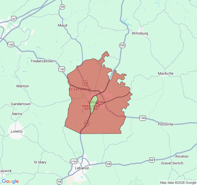 Map of septic coverage in Springfield, KY