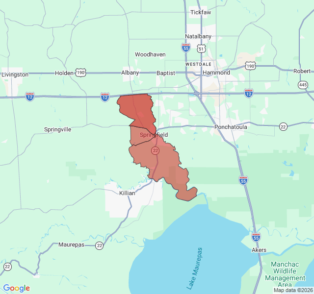 Map of septic coverage in Springfield, LA