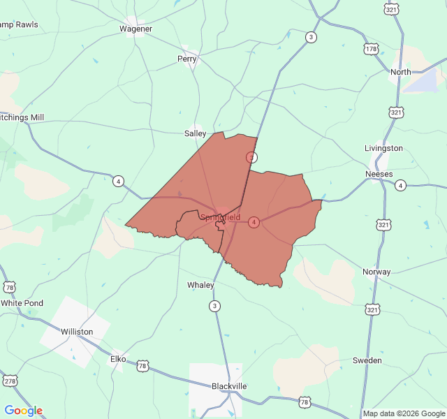 Map of septic coverage in Springfield, SC