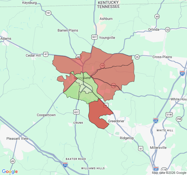 Map of septic coverage in Springfield, TN