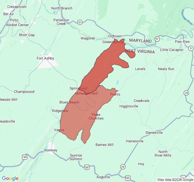 Map of septic coverage in Springfield, WV