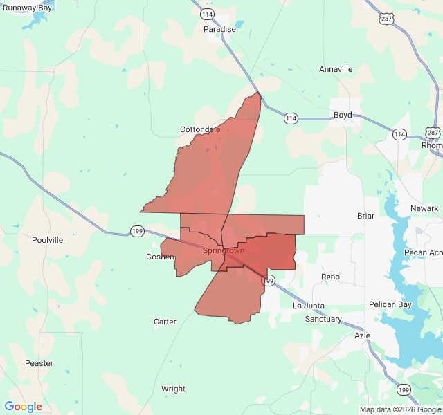 Map of septic coverage in Springtown, TX