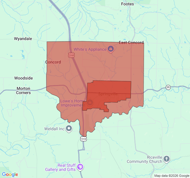 Map of septic coverage in Springville, NY