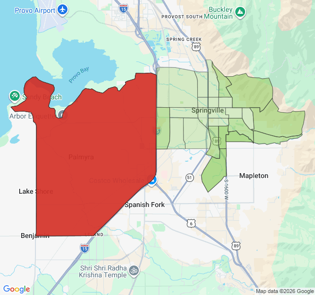 Map of septic coverage in Springville, UT