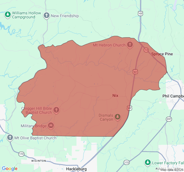 Map of septic coverage in Spruce Pine, AL