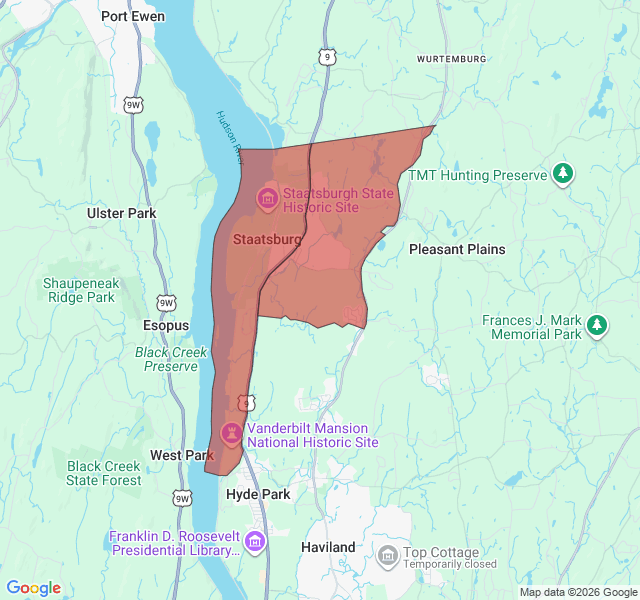 Map of septic coverage in Staatsburg, NY