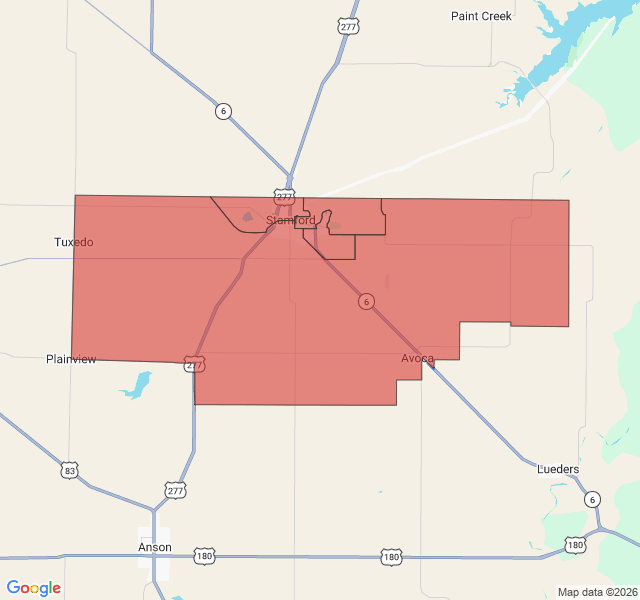 Map of septic coverage in Stamford, TX