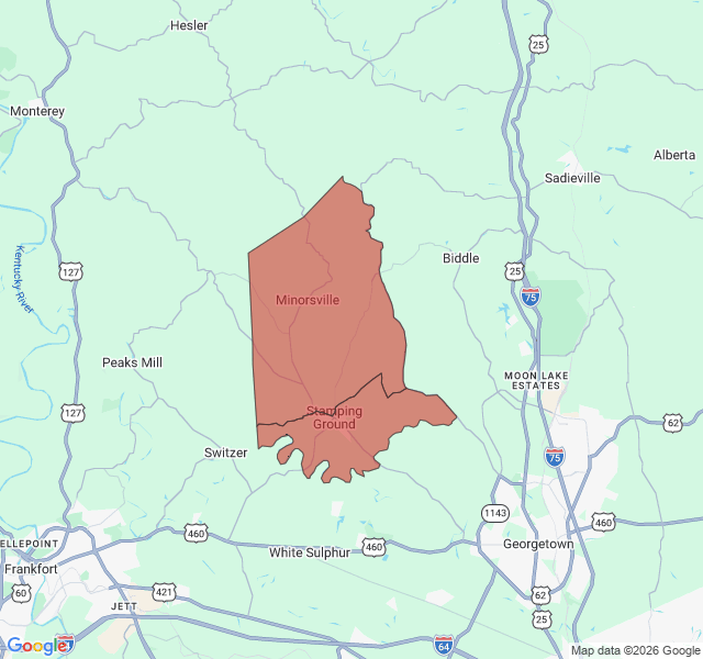 Map of septic coverage in Stamping Ground, KY