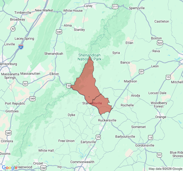 Map of septic coverage in Stanardsville, VA