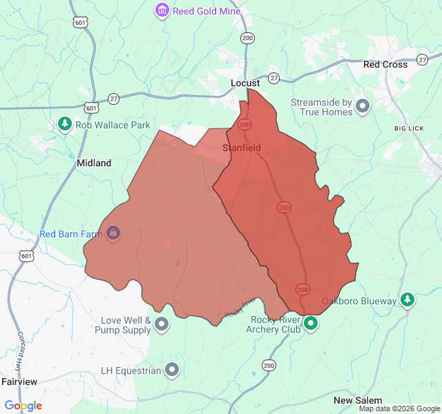 Map of septic coverage in Stanfield, NC