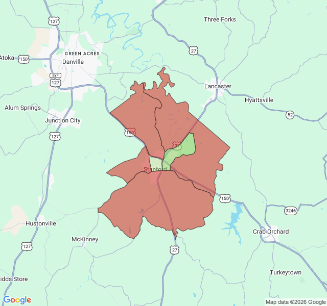 Map of septic coverage in Stanford, KY
