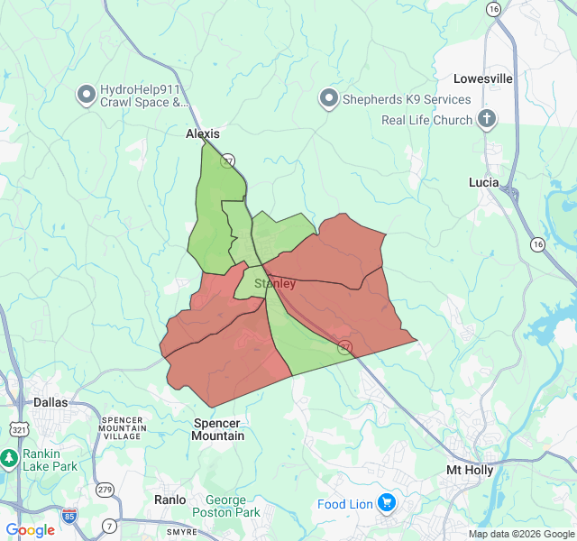 Map of septic coverage in Stanley, NC