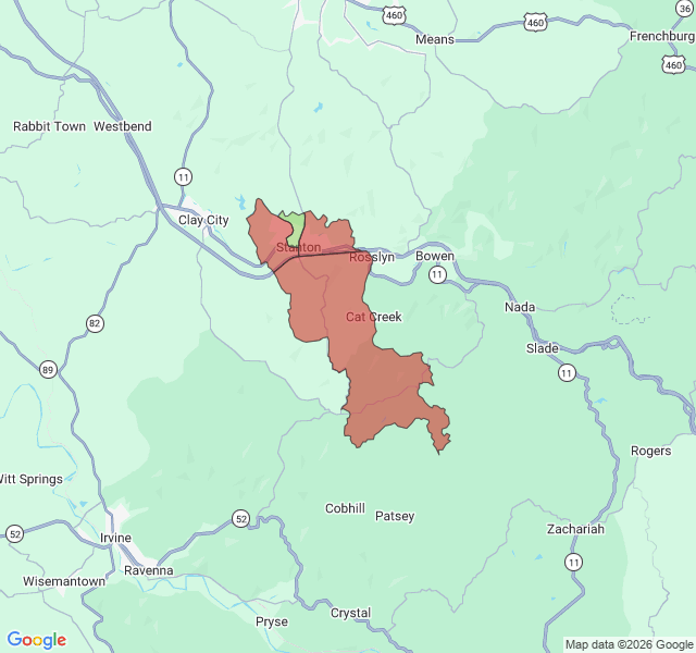 Map of septic coverage in Stanton, KY