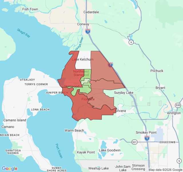 Map of septic coverage in Stanwood, WA