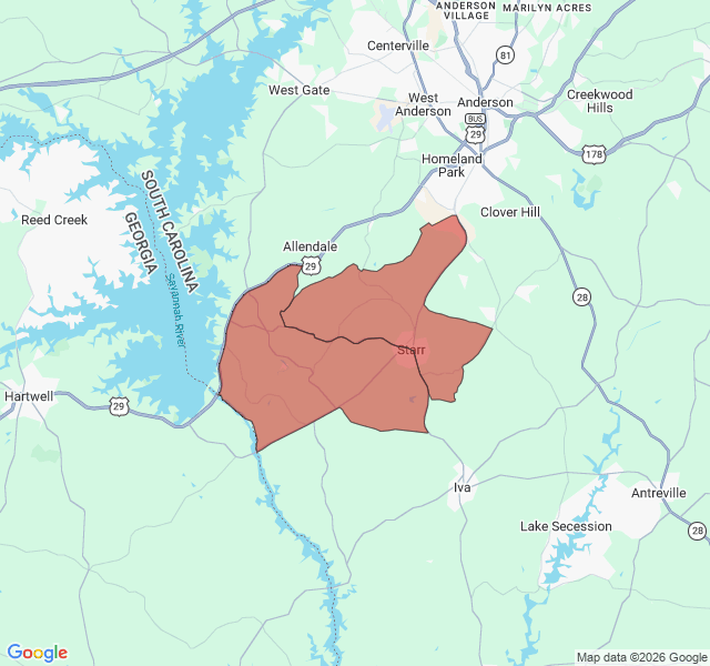 Map of septic coverage in Starr, SC
