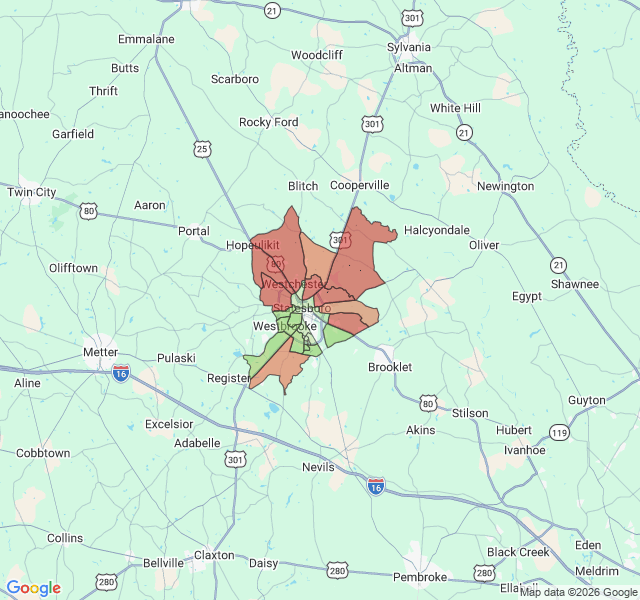 Map of septic coverage in Statesboro, GA
