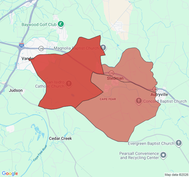 Map of septic coverage in Stedman, NC