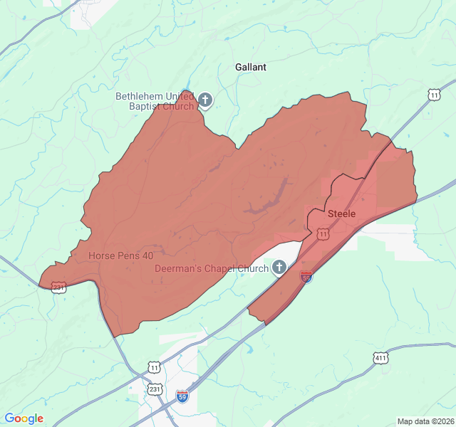 Map of septic coverage in Steele, AL