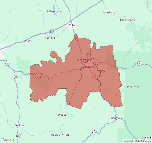 Map of septic coverage in Steelville, MO
