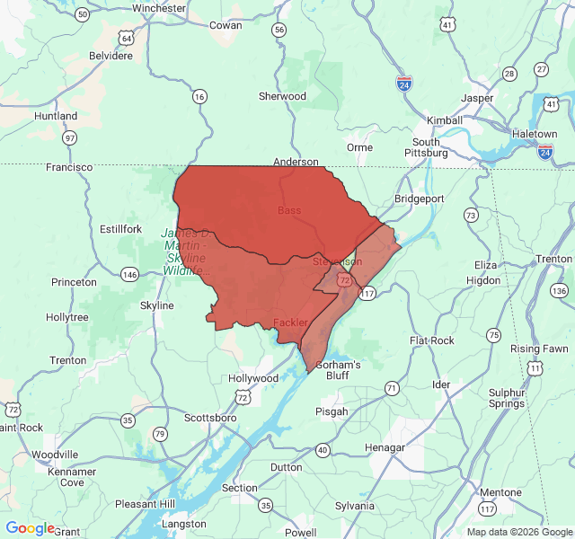 Map of septic coverage in Stevenson, AL