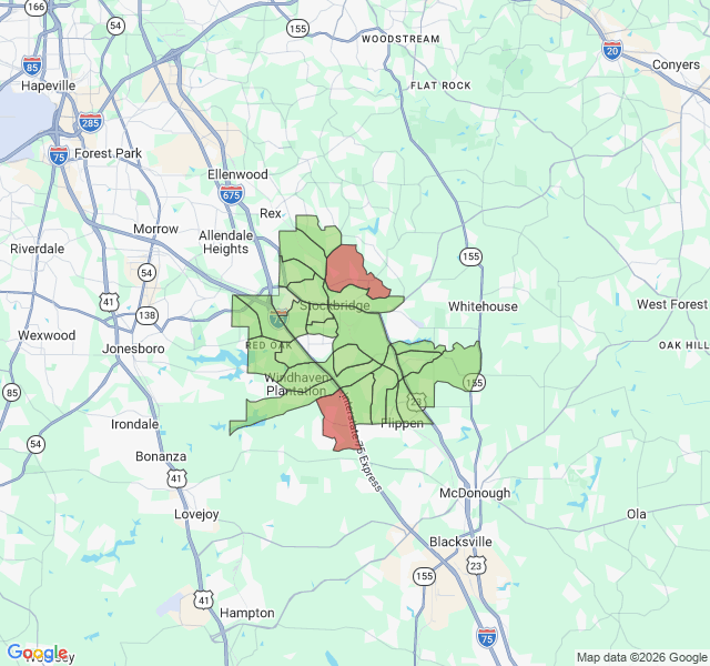 Map of septic coverage in Stockbridge, GA