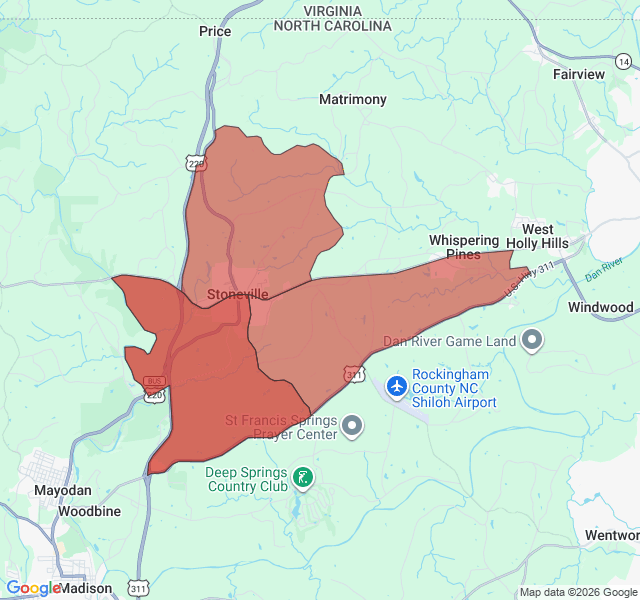 Map of septic coverage in Stoneville, NC