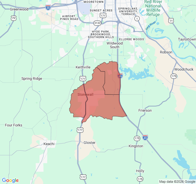 Map of septic coverage in Stonewall, LA