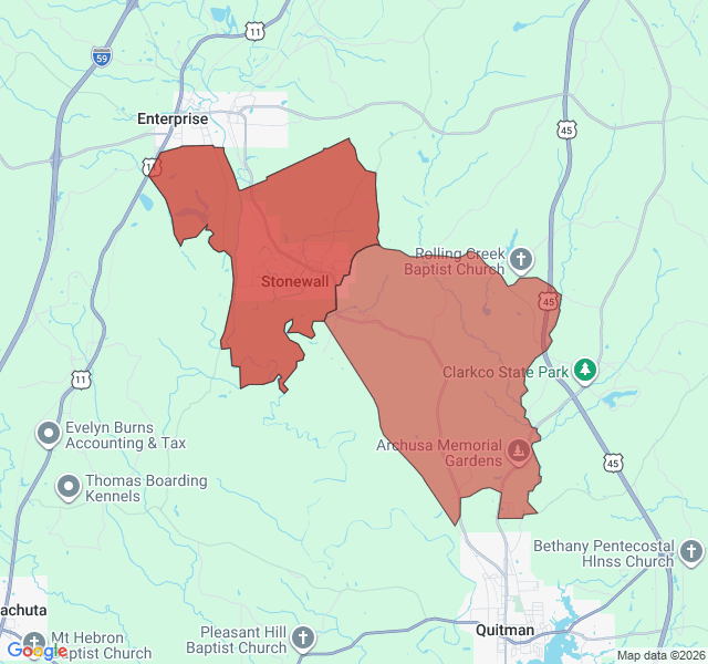 Map of septic coverage in Stonewall, MS