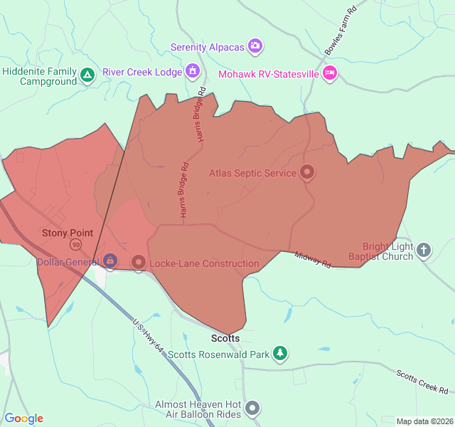Map of septic coverage in Stony Point, NC