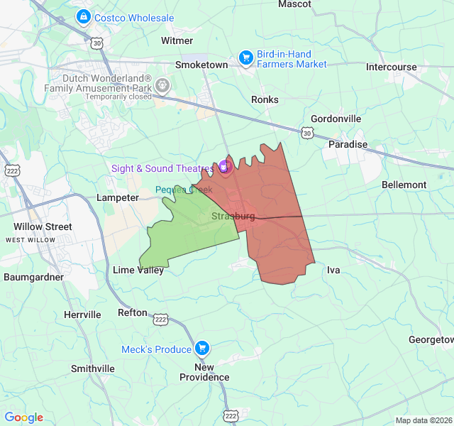 Map of septic coverage in Strasburg, PA